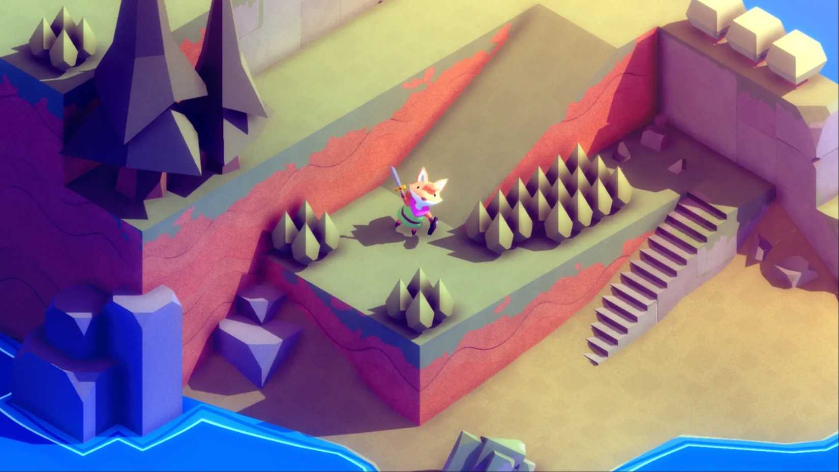 The Ruin Seeker raised his sword high into the air while scouting in Tunic.