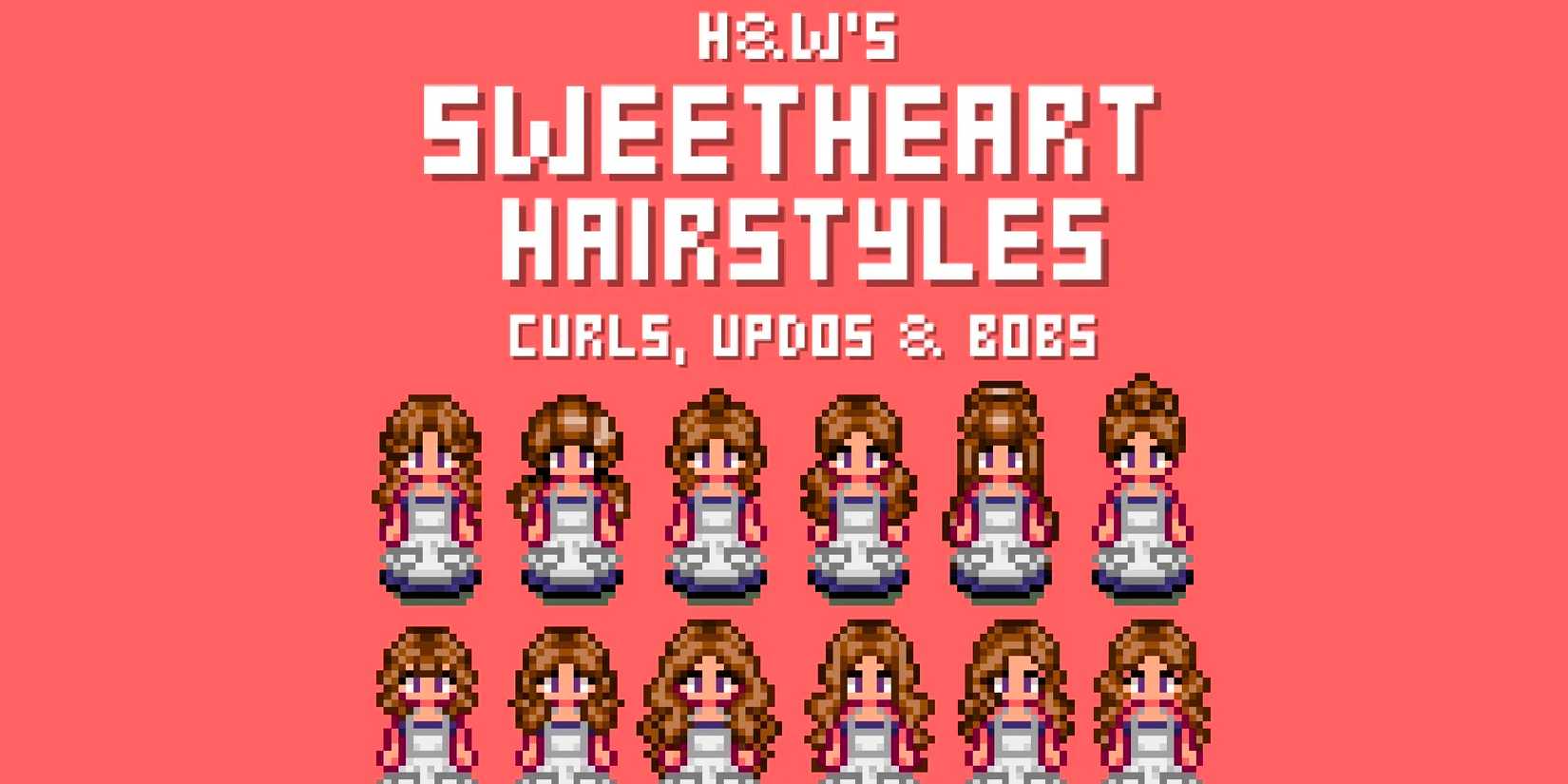 A bunch of different curly hairstyles from H & W'S Sweetheart Hairstyles in Stardew Valley.