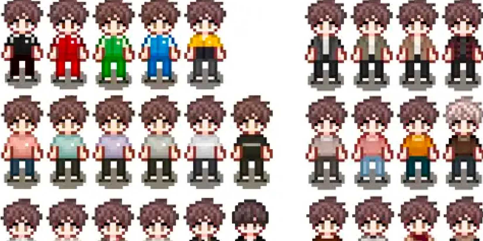 Many examples of shirts from BB06 BB06 shirts in Stardew Valley.