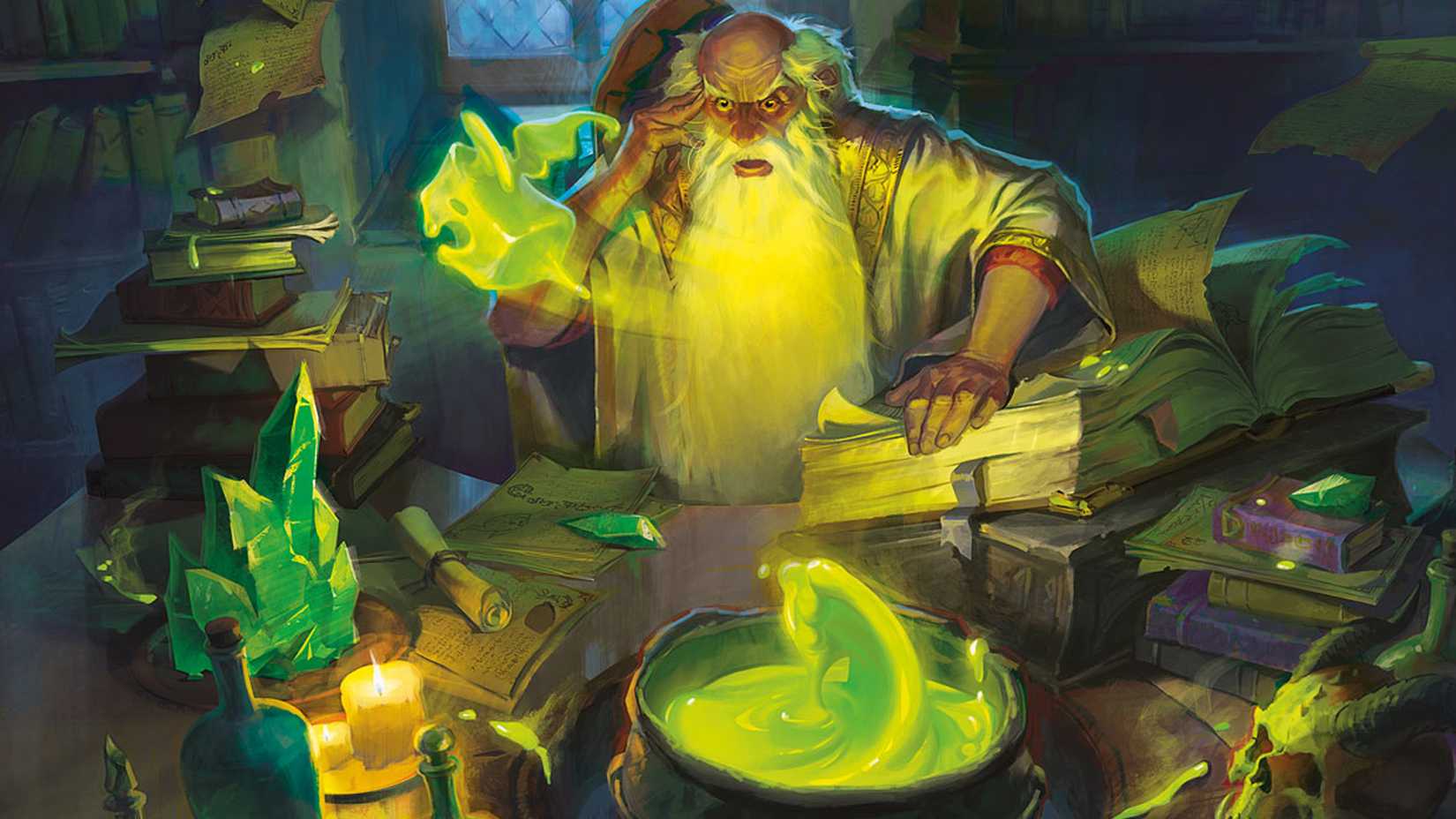 Magic-user cooks potions and reads Tomes in D&D.