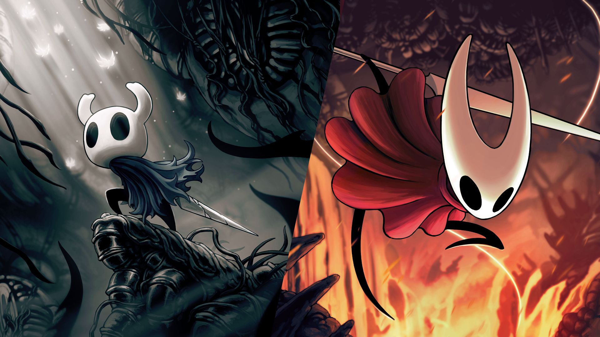 A divided image with empty knight and seatrlang from empty knight.