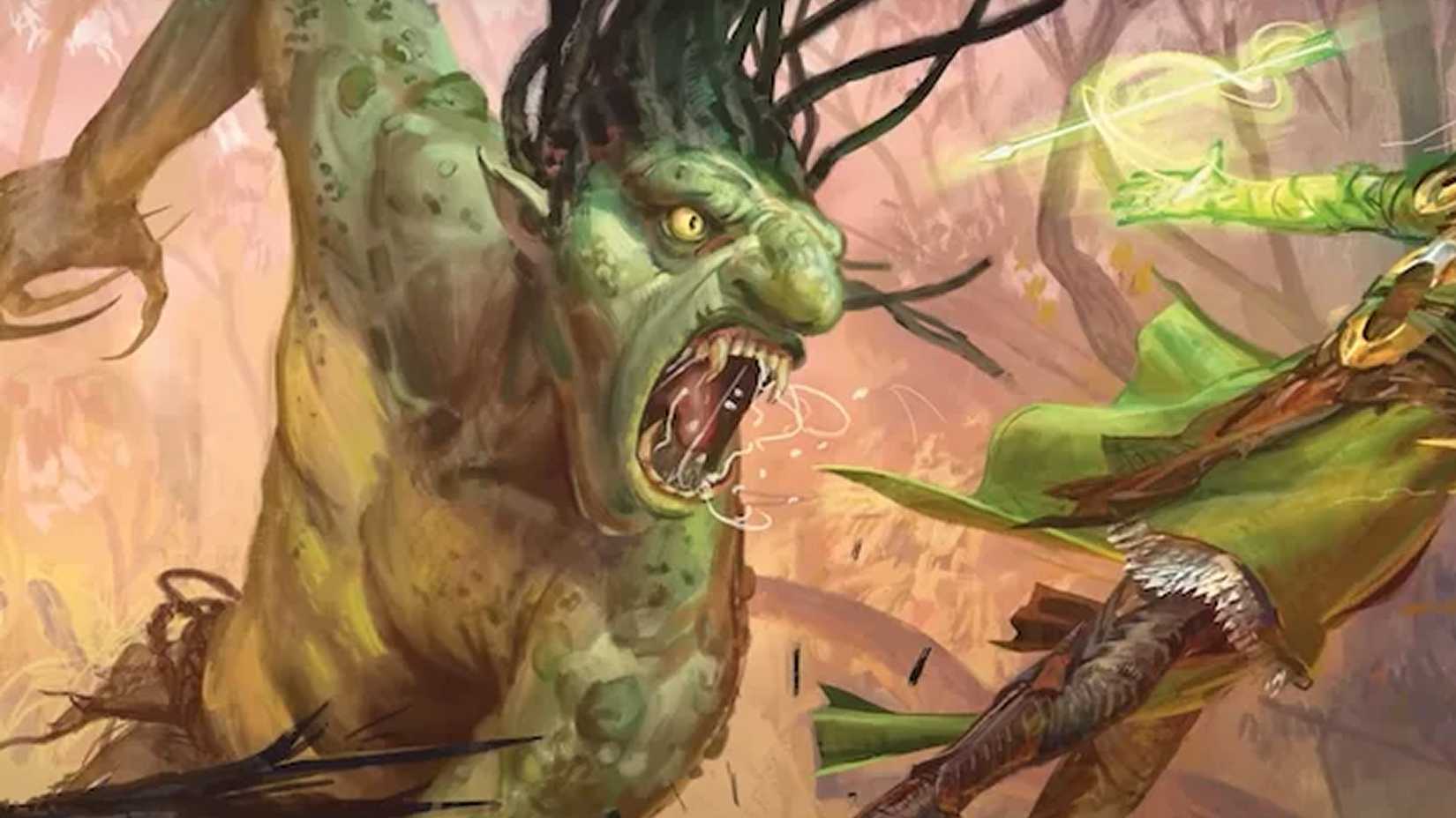 The troll chases D & D 5e adventurer.