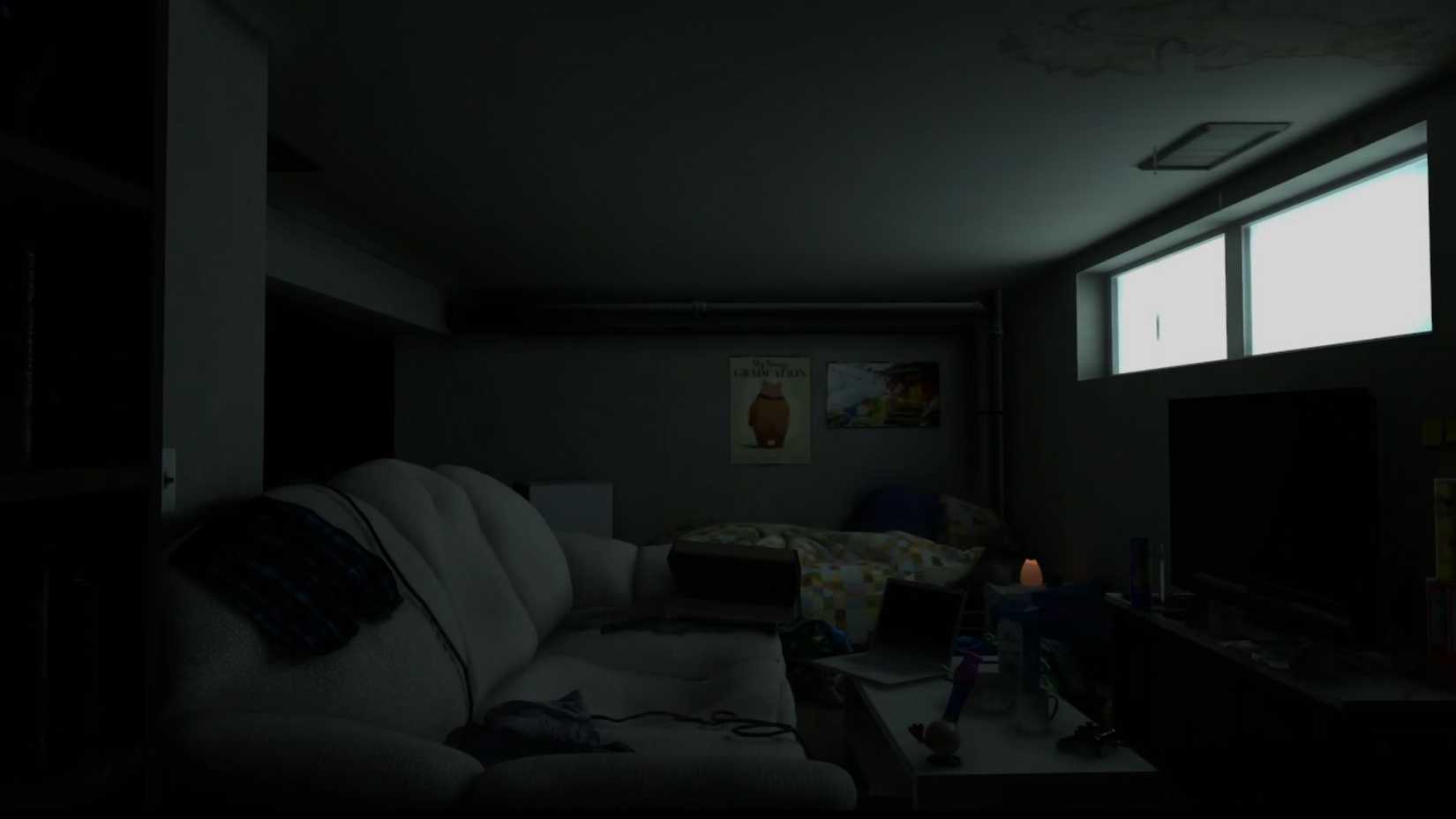 Baby Steps Nate's room dark and falling into disrepair.