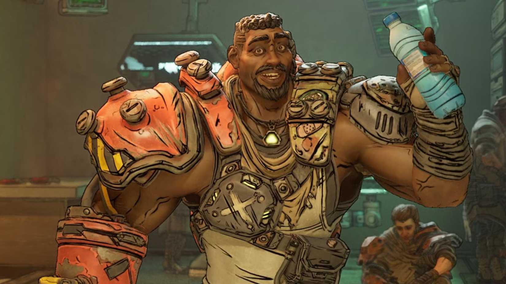 Borderland 4's rush smile while holding a water bottle.