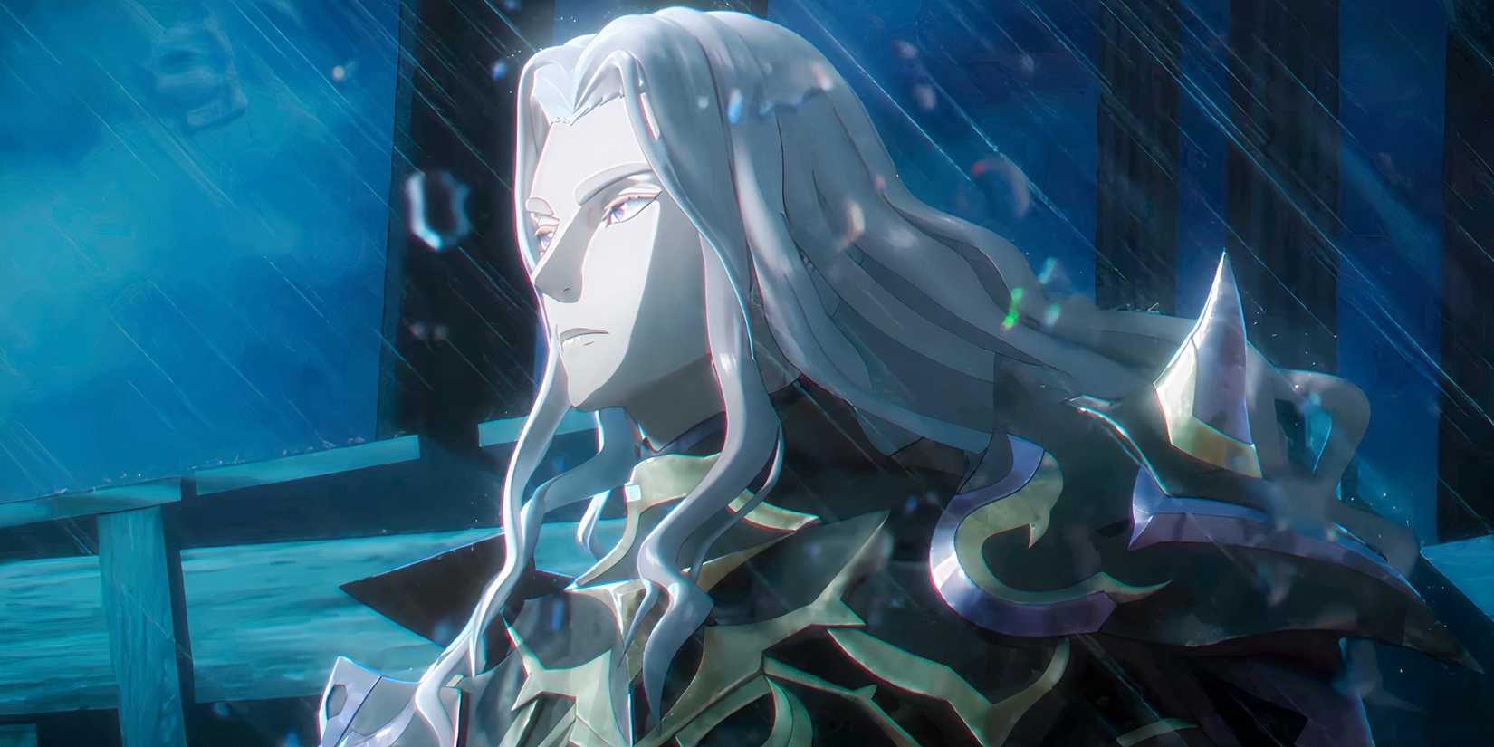 Dietrich sailing in a storm in Fire Emblem: Fortune's Weave.