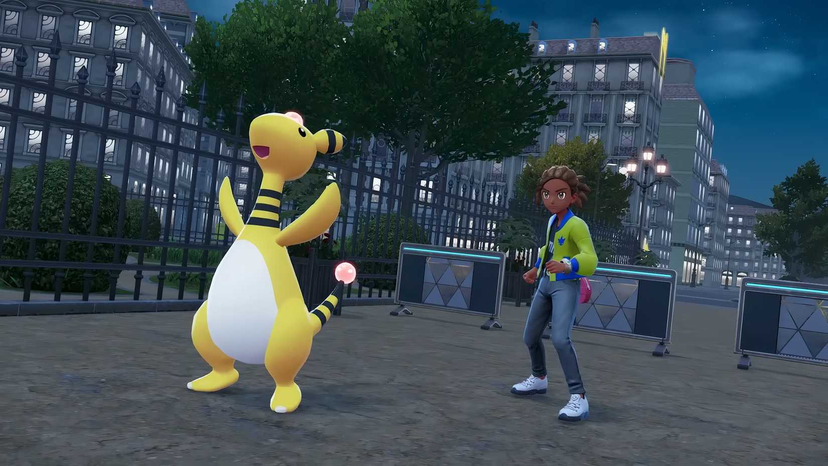 Pokemon trainer summons ampares ready for combat.