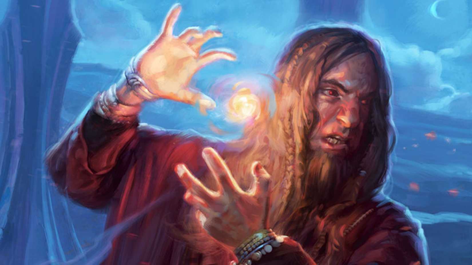 A firbolg mage casts the fireball spell.