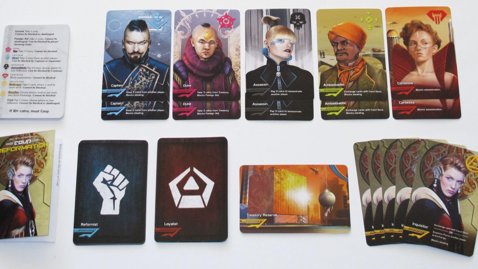 Coup card set on the table.