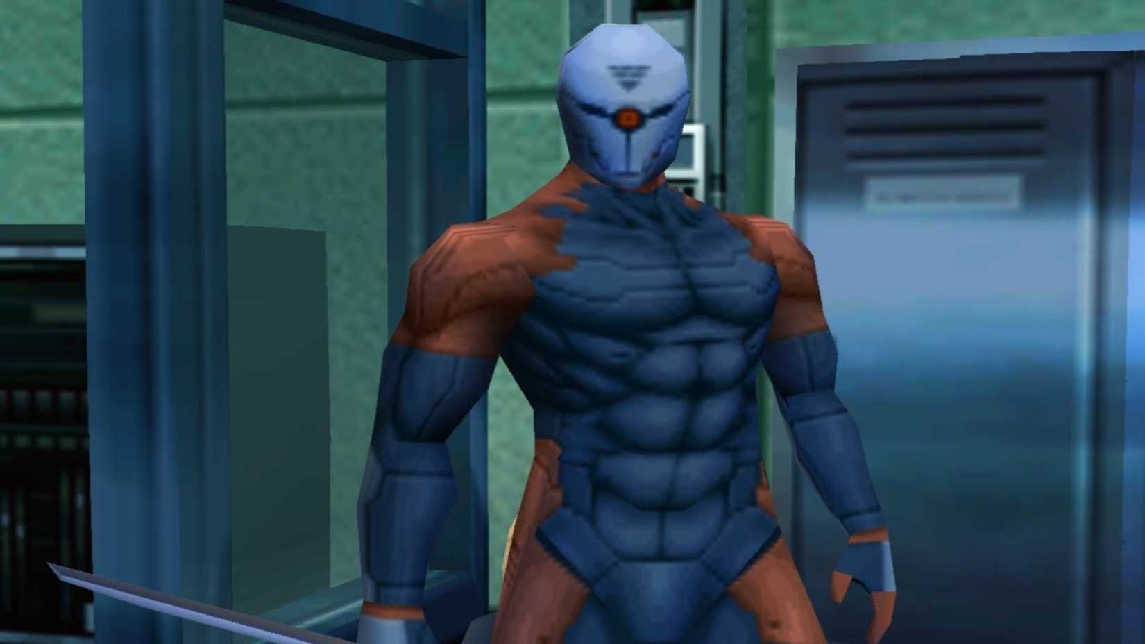 The gray fox holds its sword in a metal gear.