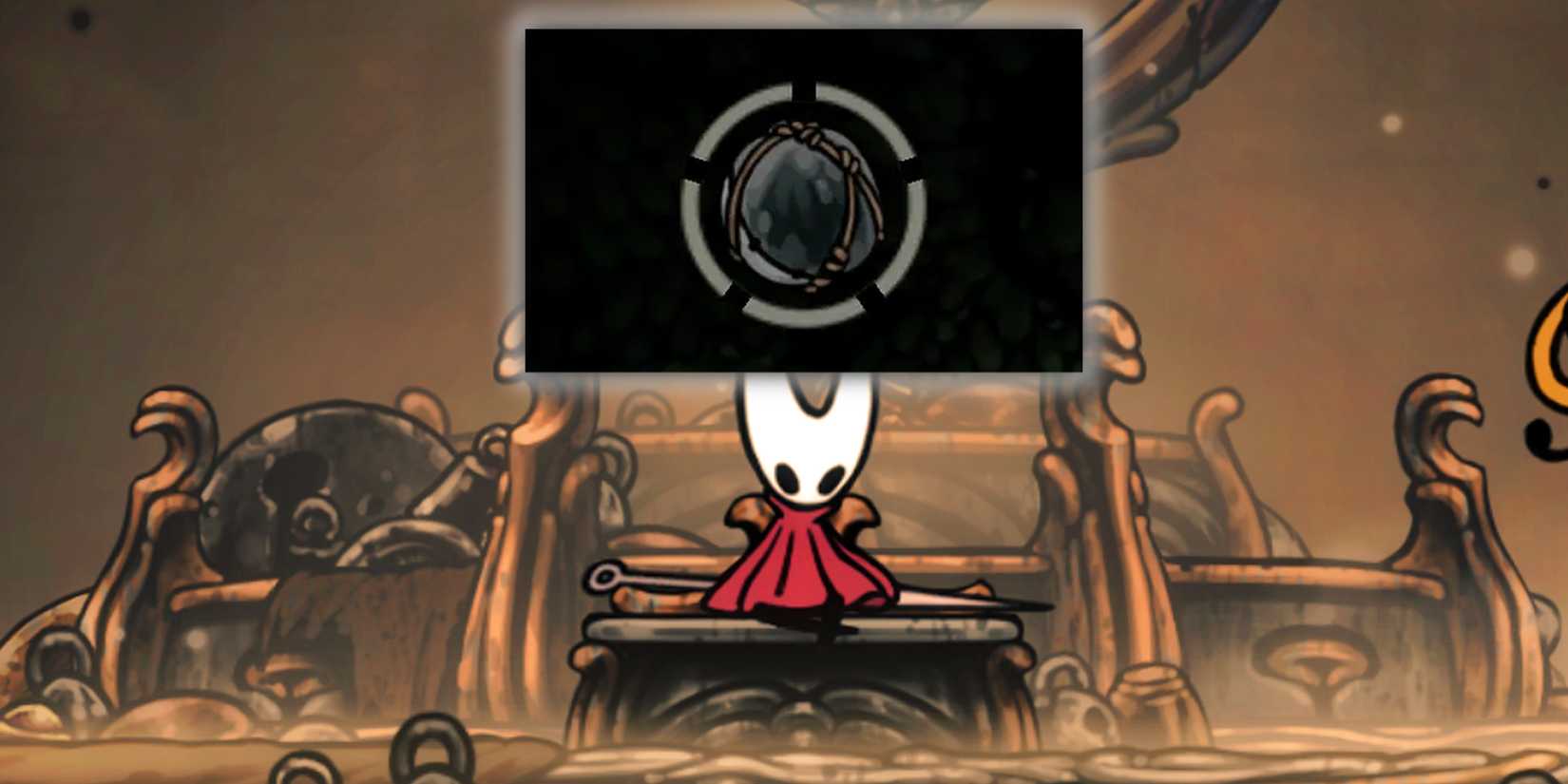 Hornet contemplates the Easy Deliveries Mod on a bench in Silksong.