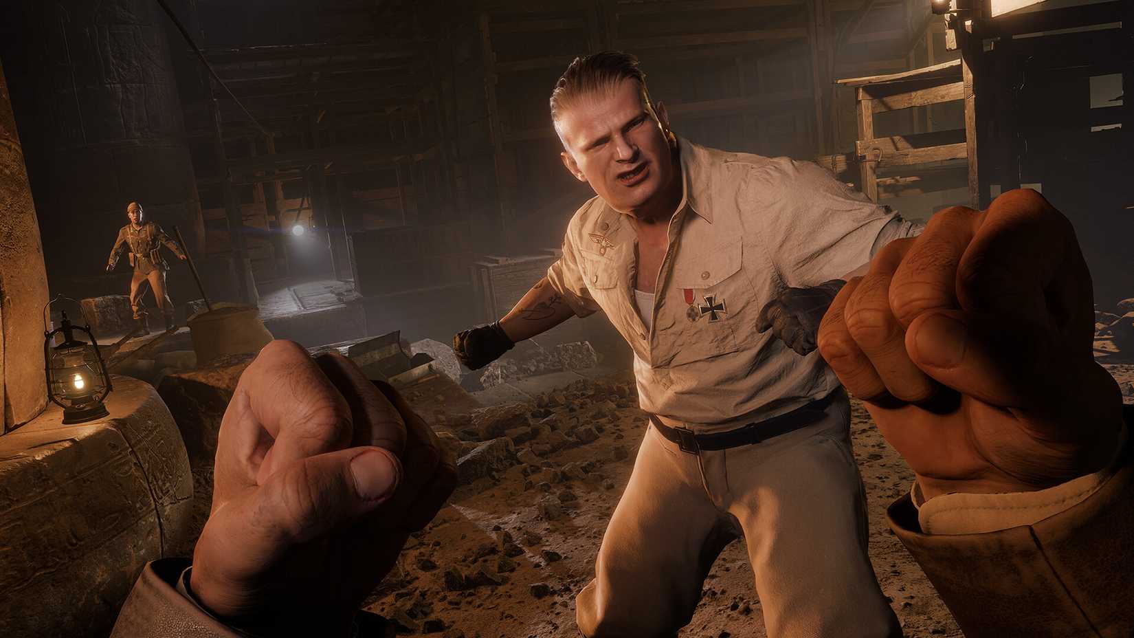 Indiana Jones and the Great Circle - the player punching a nazi.