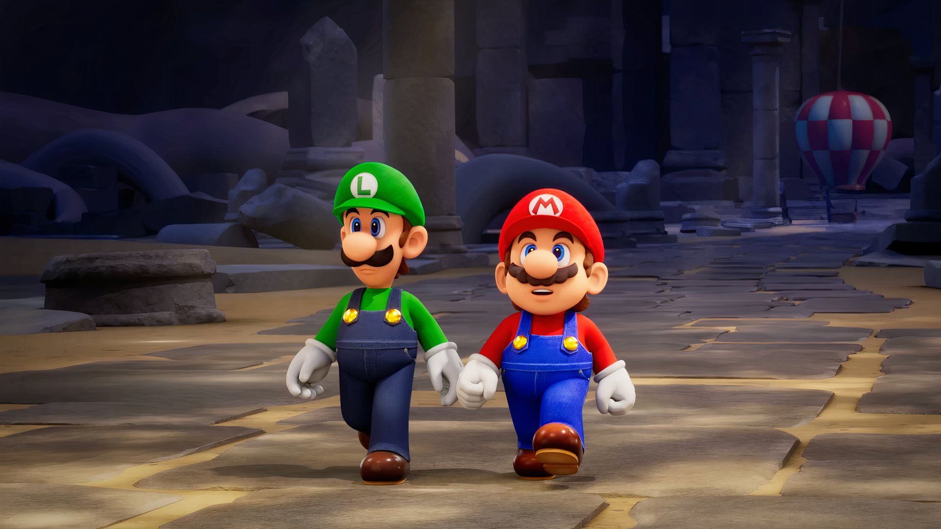 Mario e Luigi jogando tênis em um jogo da franquia Super Mario.