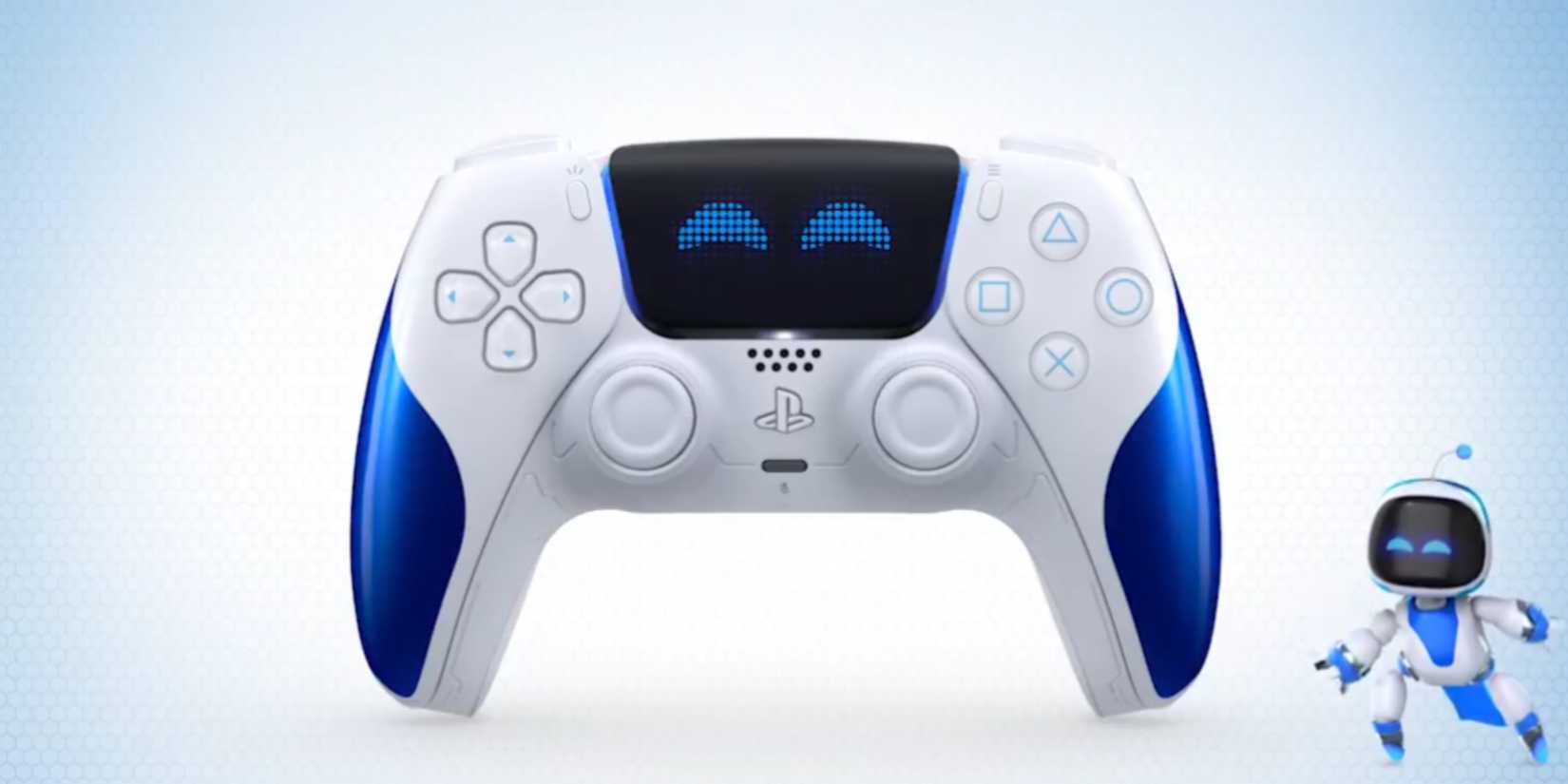 Astro Bot shakes next to the Dualsense controller.