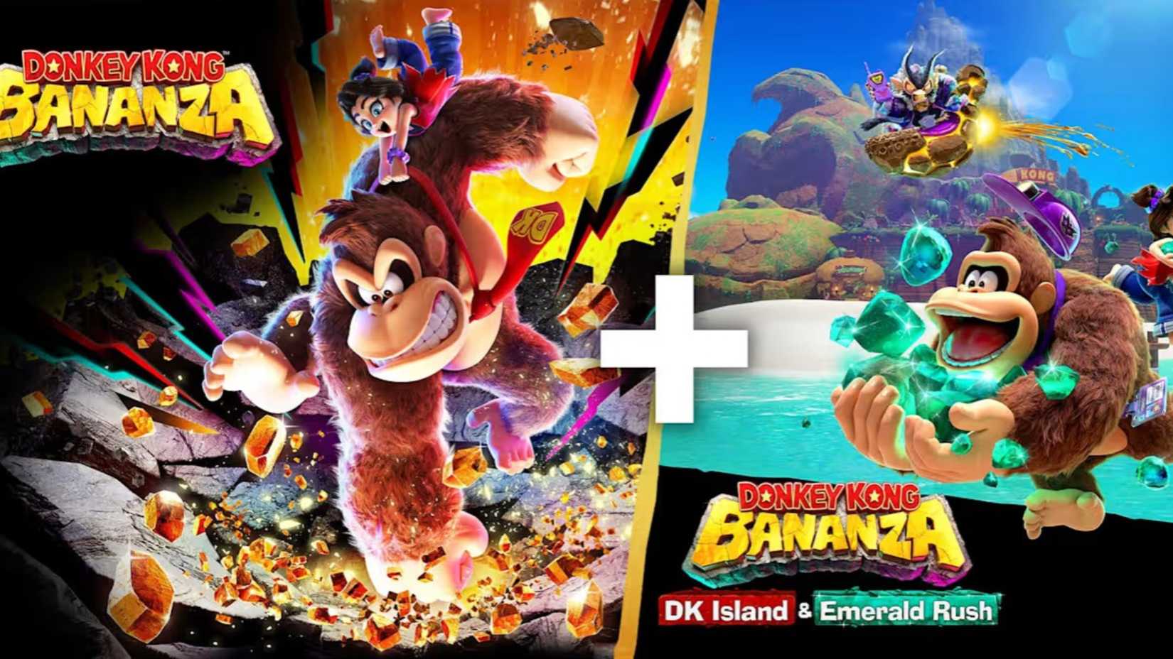Donkey Kong Bananza + DK Island and Emerald Isle DLC artwork.