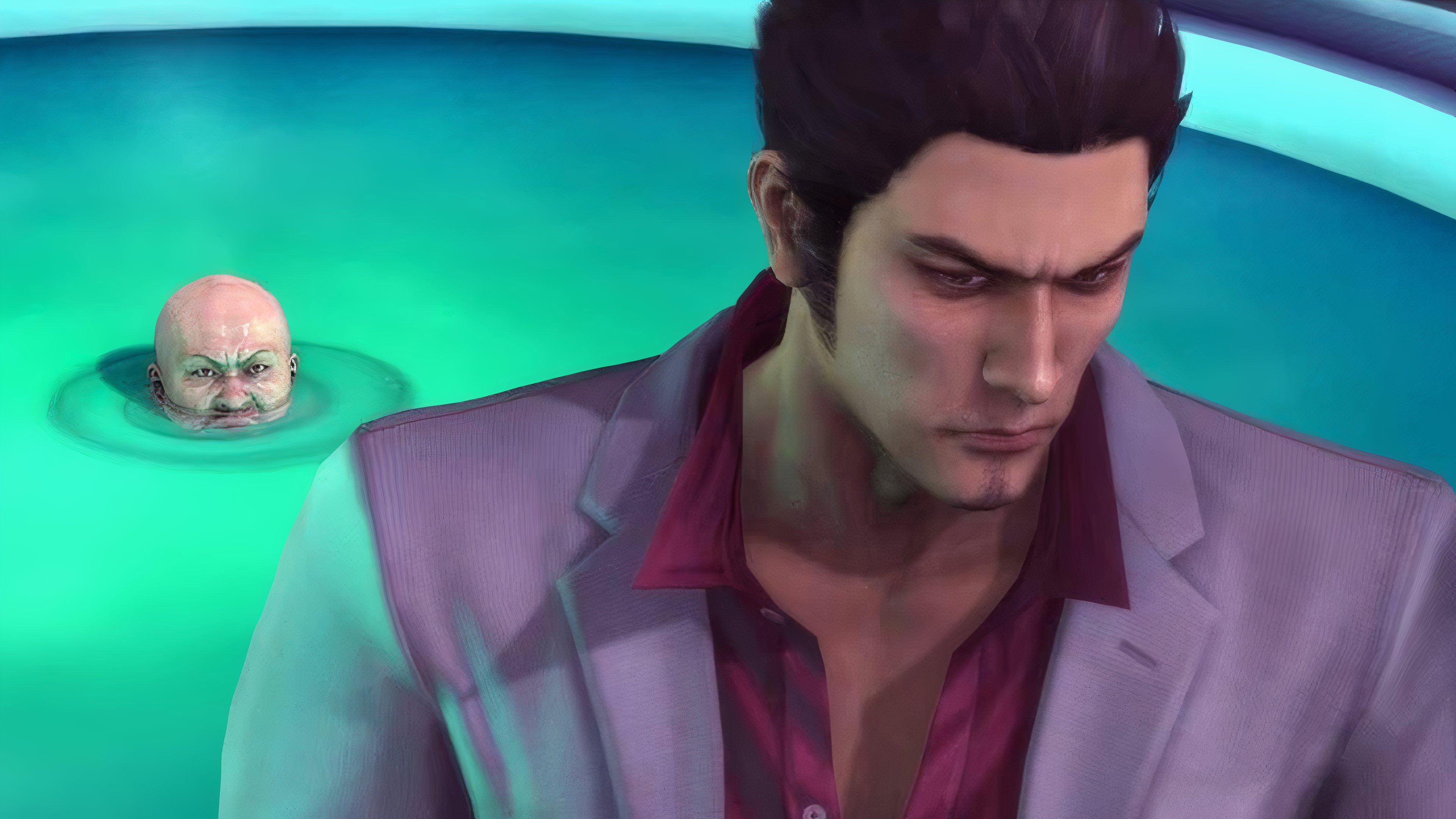someone hiding in a pool behind kiryu in yakuza 3.