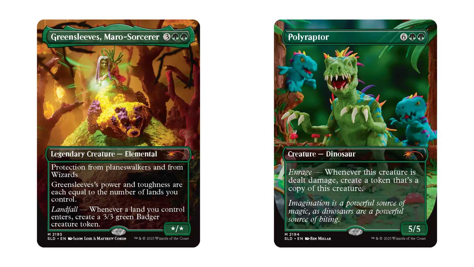 greenseleeves maro sorceror and polyraptor mtg x play doh cards.