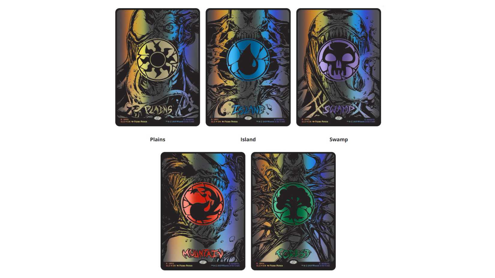MTG Spider-Man Secret Lair Mana Symbiote cards.