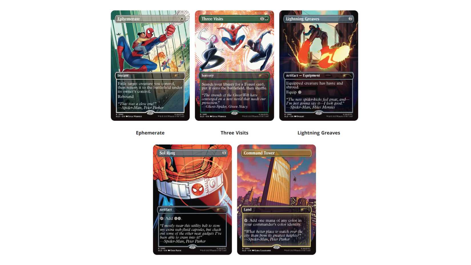 MTG Spider-Man Secret Lair Heroic Deeds Cards.