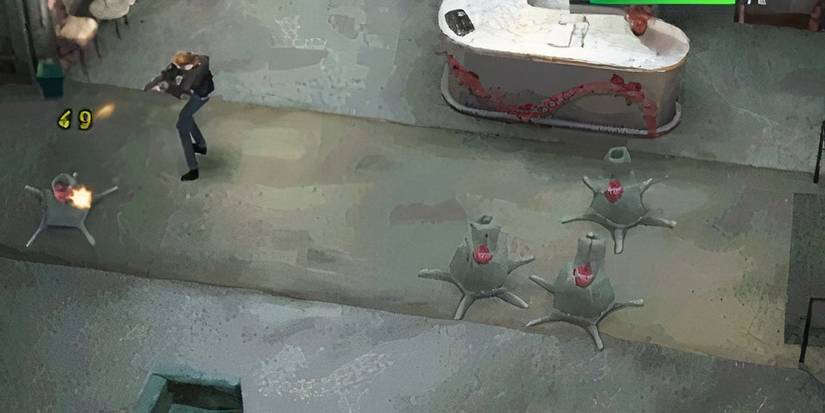 The main character of Parasite Eve fighting against mutations in a building.