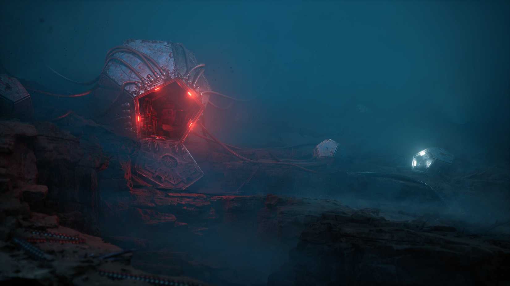 The player emerges from an ominous red space pod in Cronos: The New Dawn. 