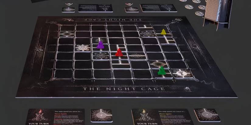 The Night Cage Board Game has been set for four players.