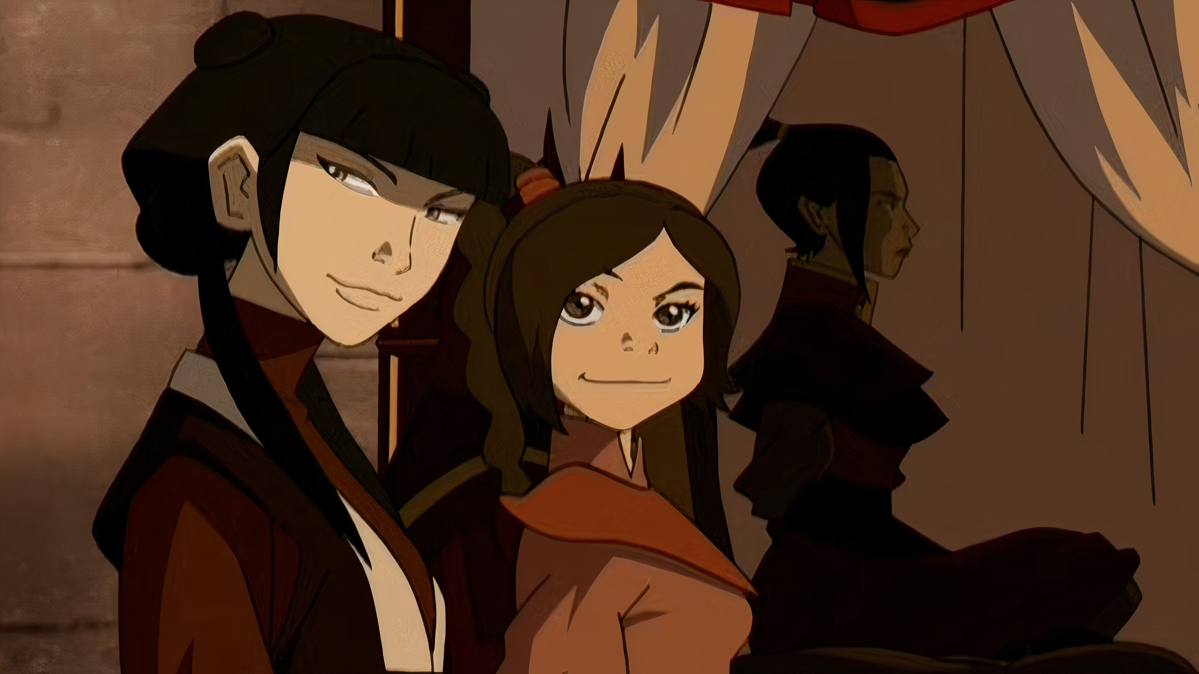 Ty Lee and Mai looking to the left in Avatar The Last Airbender.