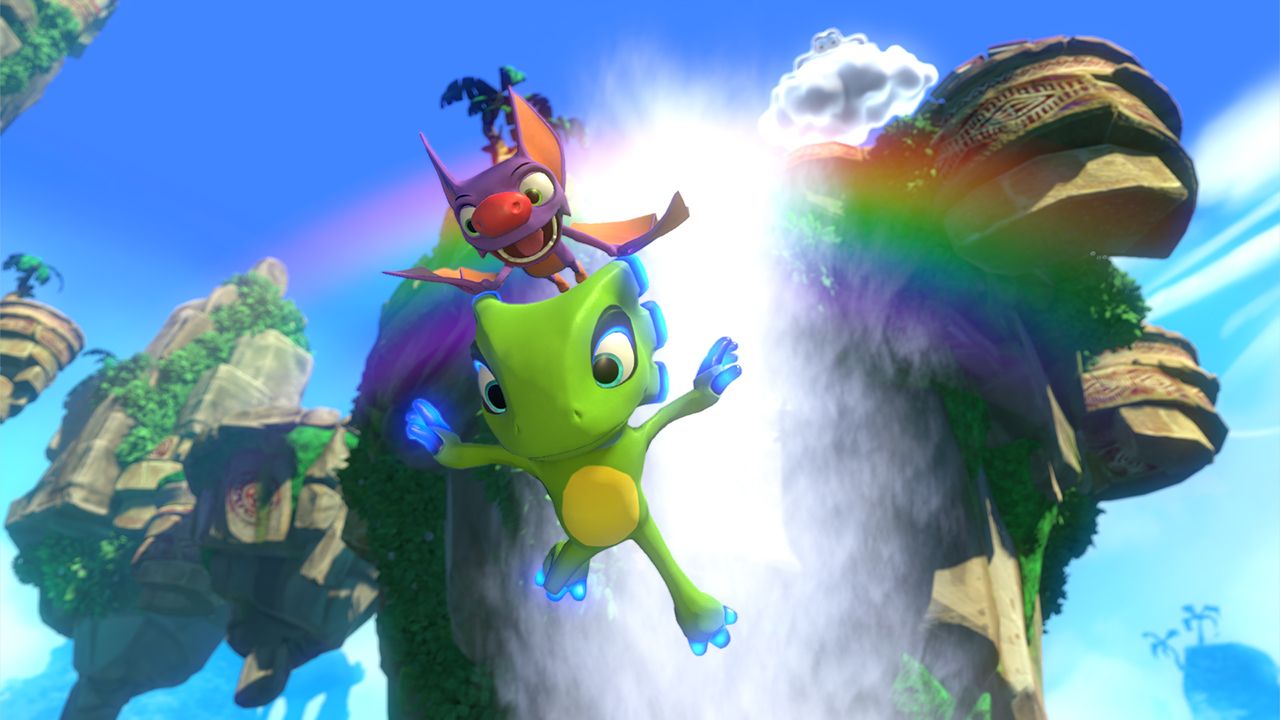 Yooka and Laylee gliding in Yooka-Laylee.