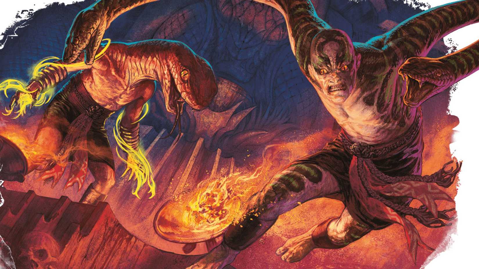 Two yuan-t monels, with a snake's hand with a snake's hand, threw a person in the head.