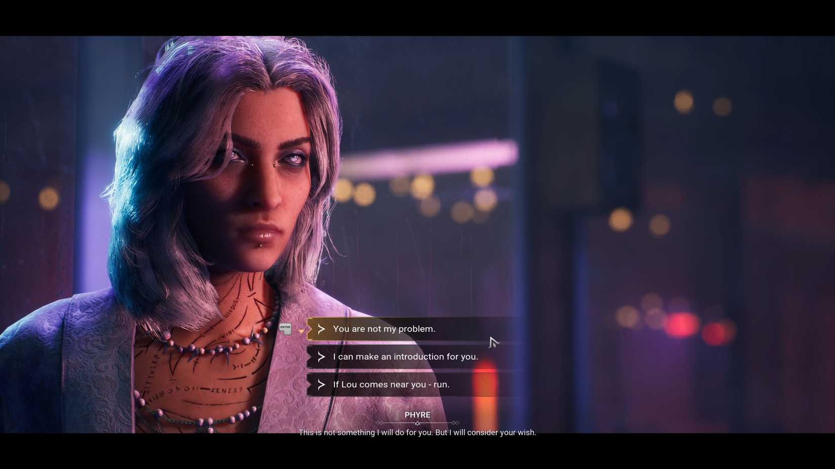 The female version of Phyre in Vampire: The Masquerade - Bloodlines 2.