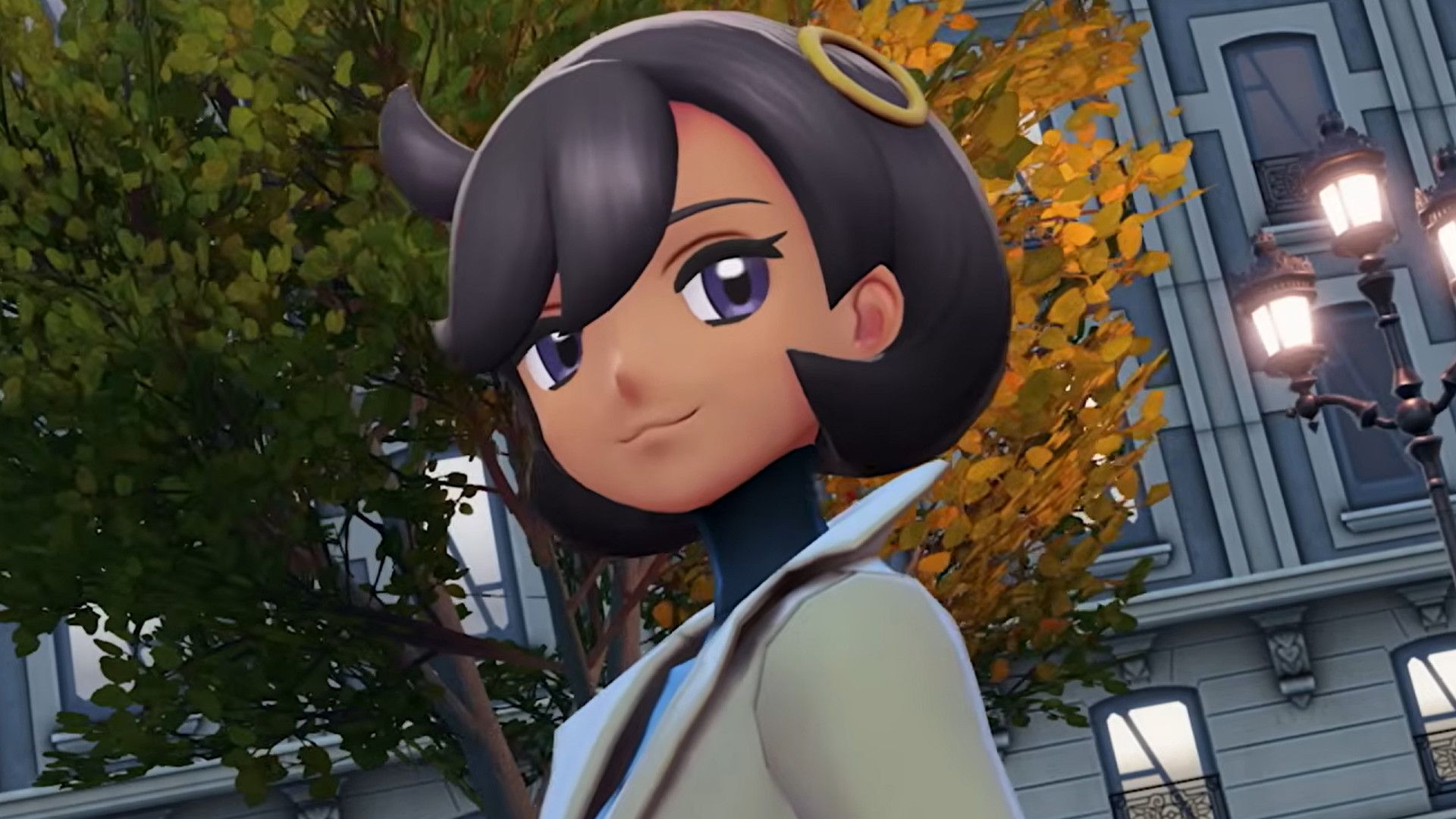 A woman with brown hair and purple eyes in Pokemon Legends_ ZA