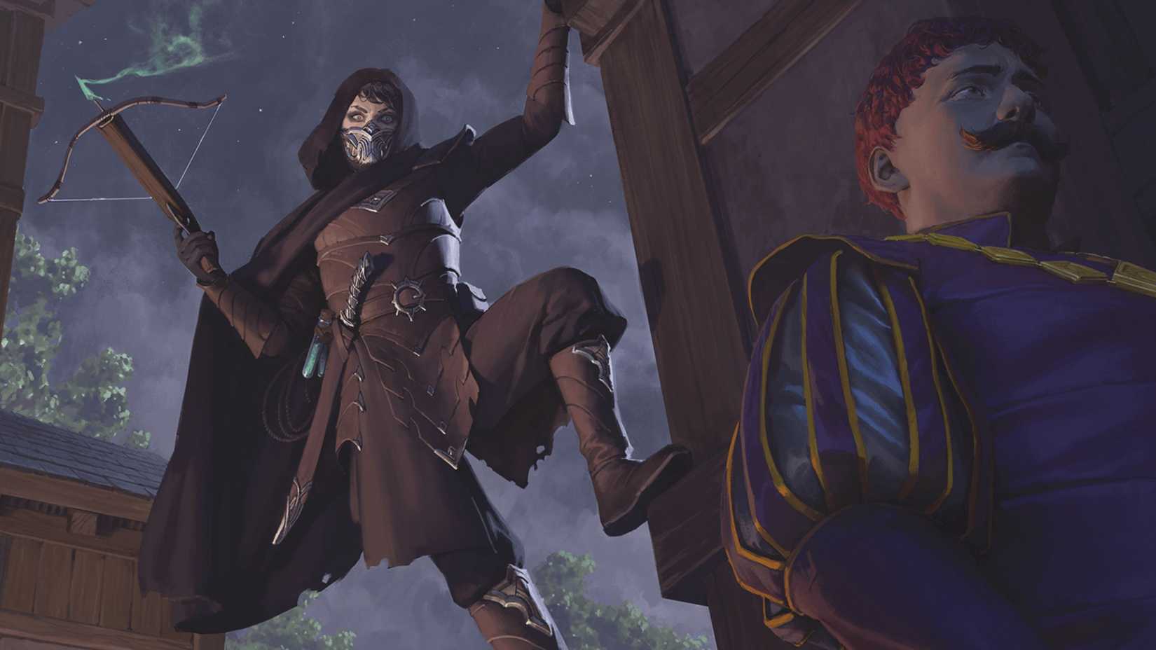 An assassin about to attack her target, from Dungeons & Dragons (D&D).