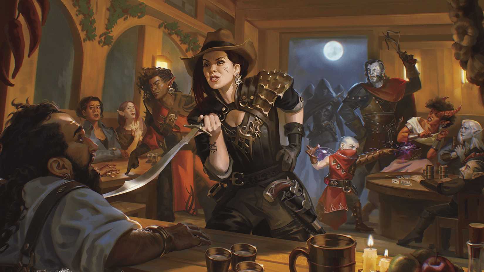 A group of bandits robbing a tavern, from Dungeons & Dragons (D&D).