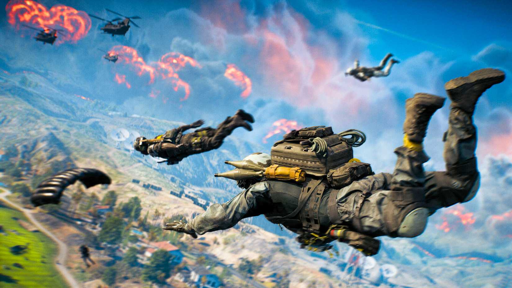 Battlefield 6 players diving into the air.