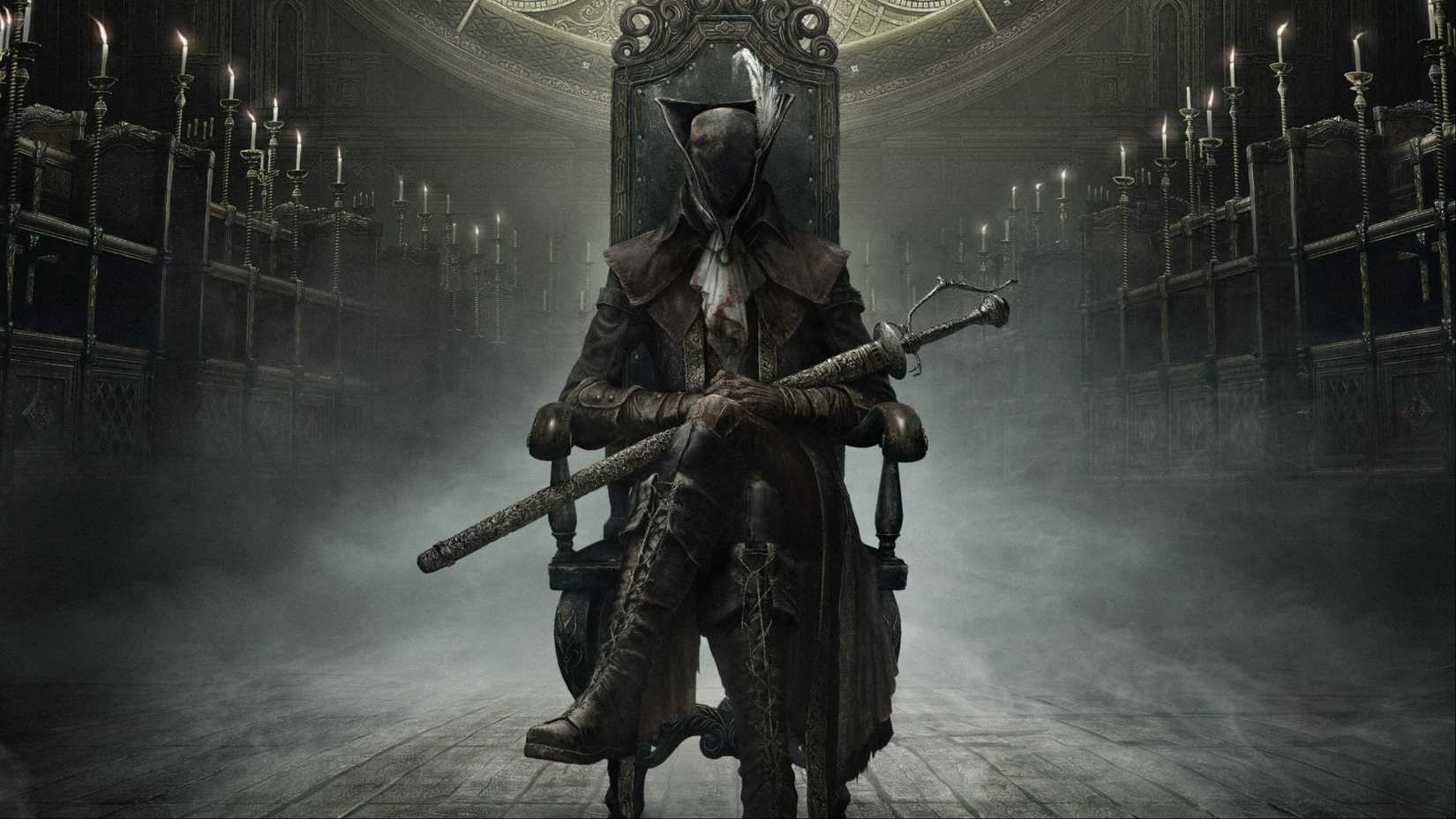 Lady Maria sitting on a chair in the Astral Clock Tower in Bloodborne: The Old Hunters.