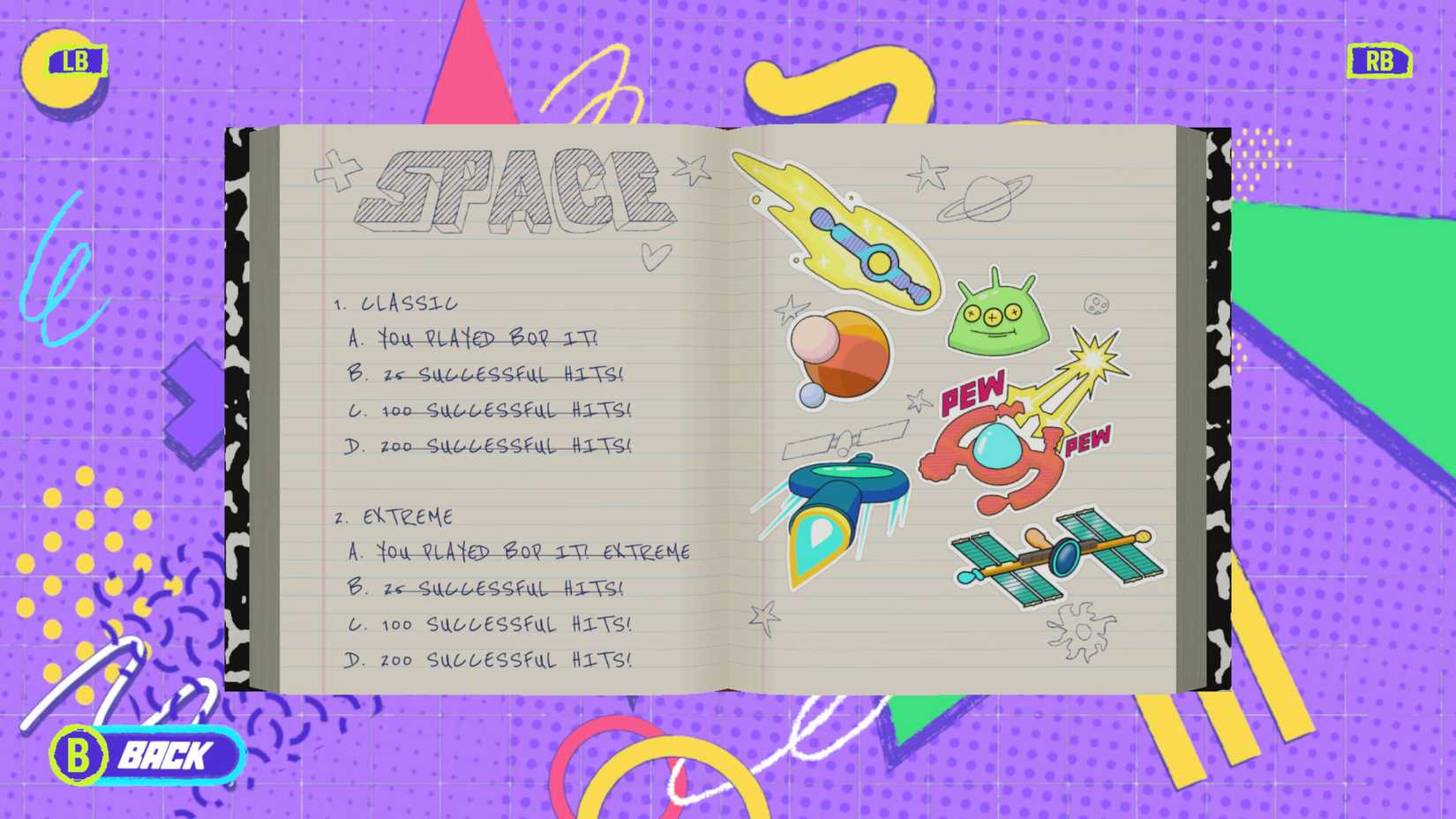 A list of objectives in Bop It! The TV game.