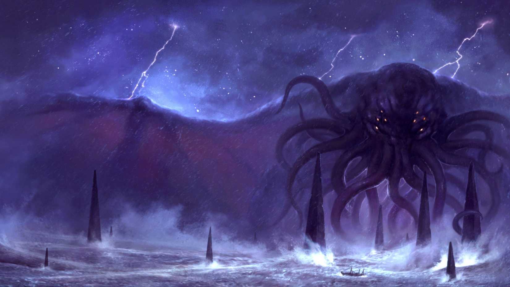 An image of Cthulhu over the sea, from Call Of Cthulhu RPG.