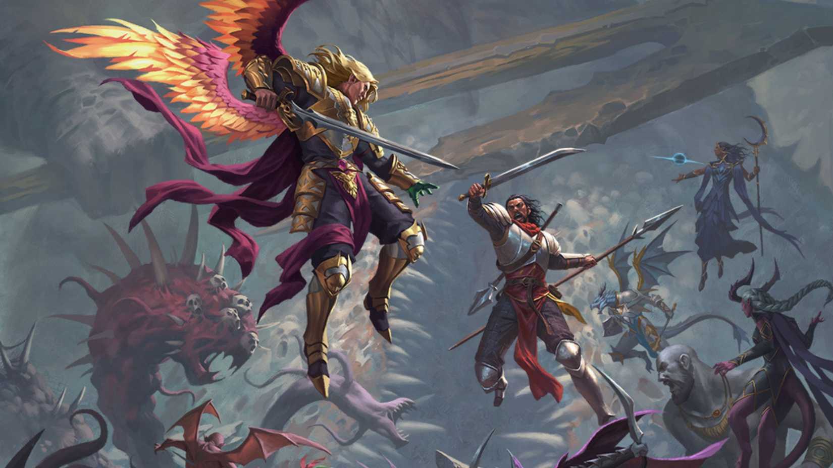 A multitude of adventurers and monsters fighting against one another, from Draw Steel.