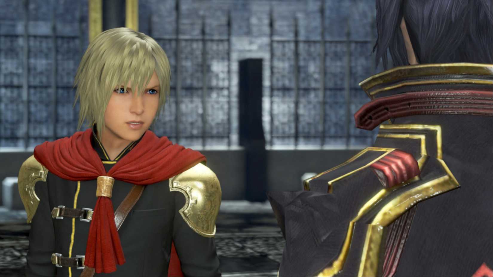 Ace talks to Machina Kunagiri, with a frustrated expression on his face, in Final Fantasy Type-0.
