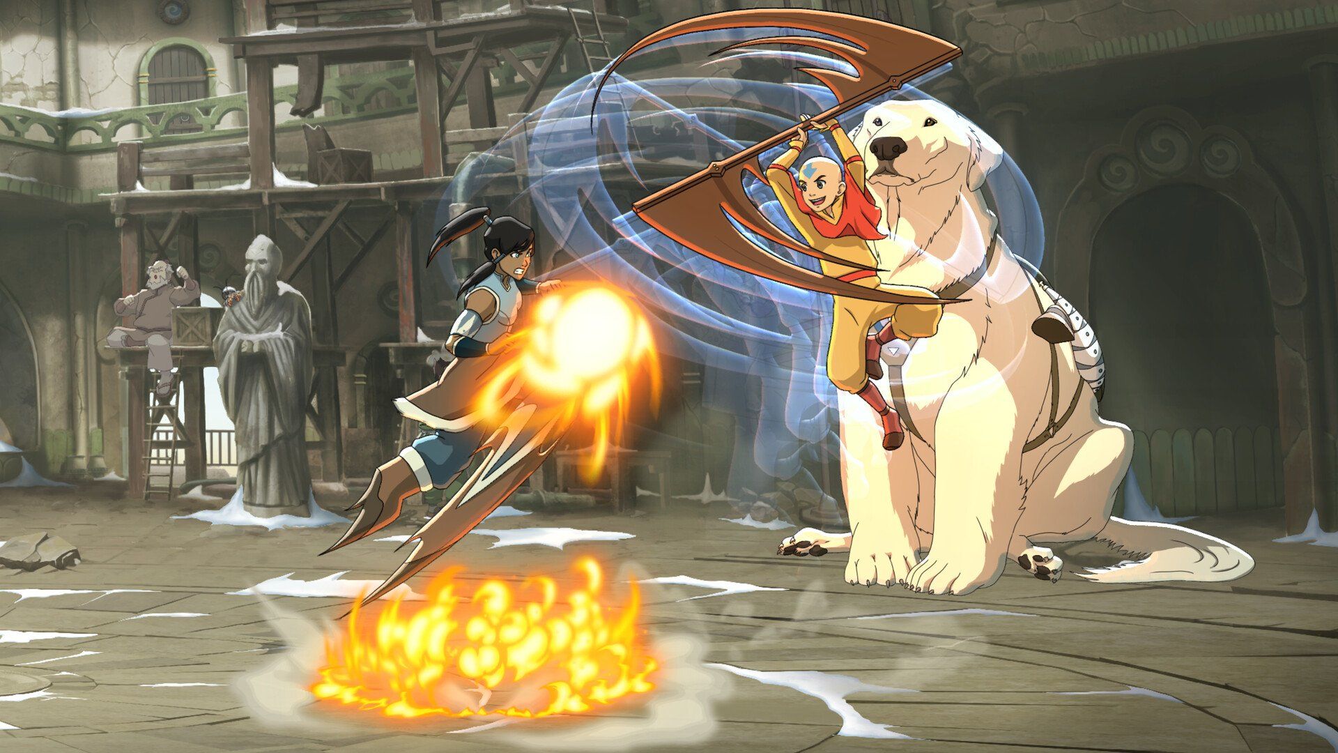Arte conceitual de Avatar Legends: The Fighting Game com vários personagens.