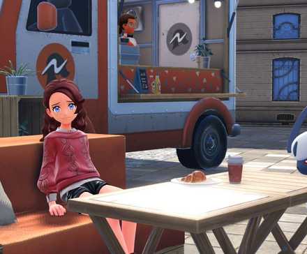 The player looks sad while drinking at a coffee shop in Pokemon Legends: Z-A.