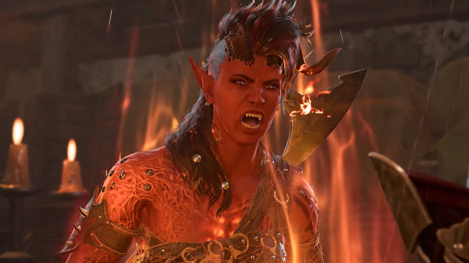 Karlach on fire in Baldur s Gate 3.