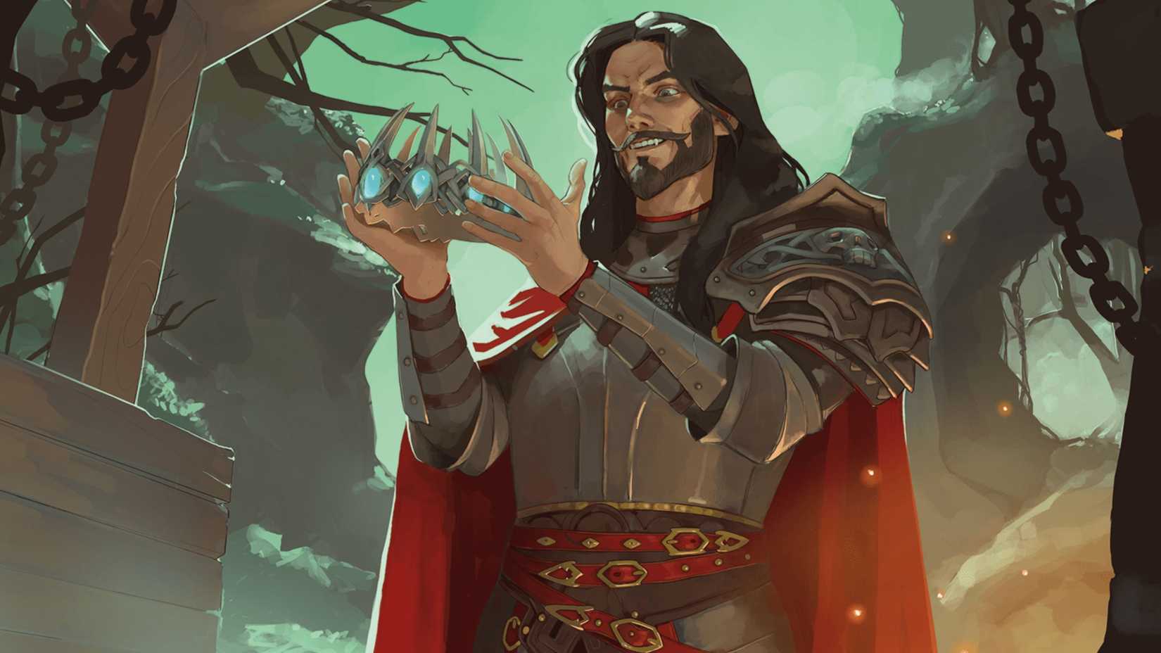 Kas holding the Crown of Lies from Dungeons & Dragons (D&D).