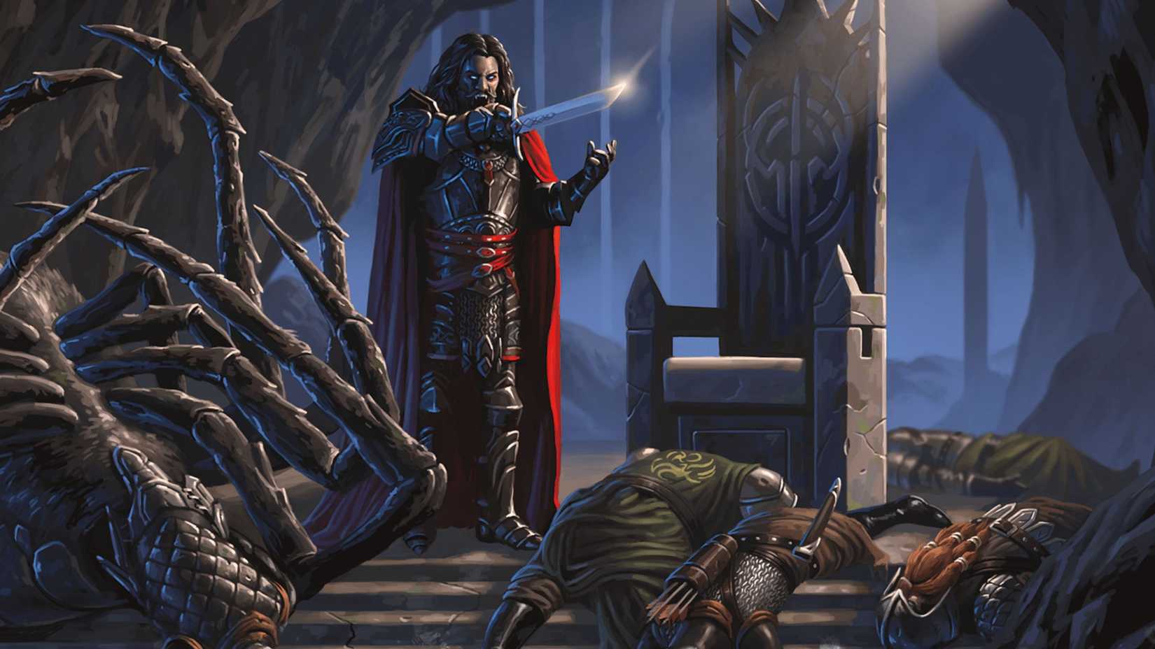 Kas, the Betrayer, surrounded by fallen enemies, from Dungeons & Dragons (D&D).