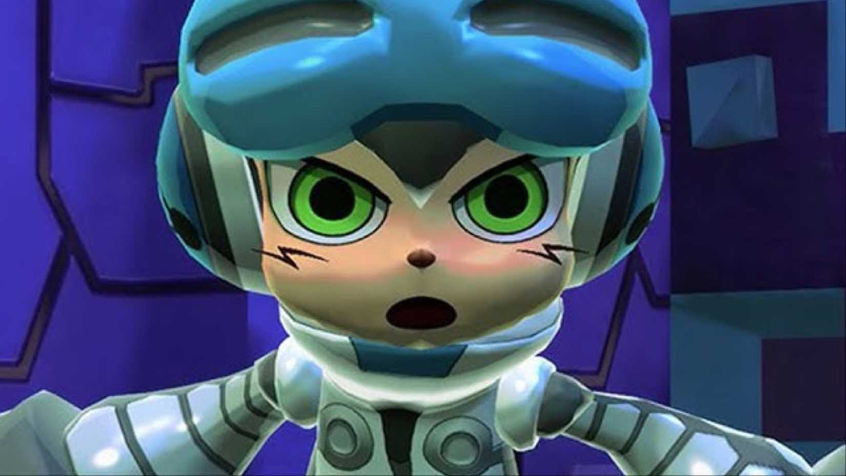 Beck making a surprised and shocked expression in Mighty No. 9.