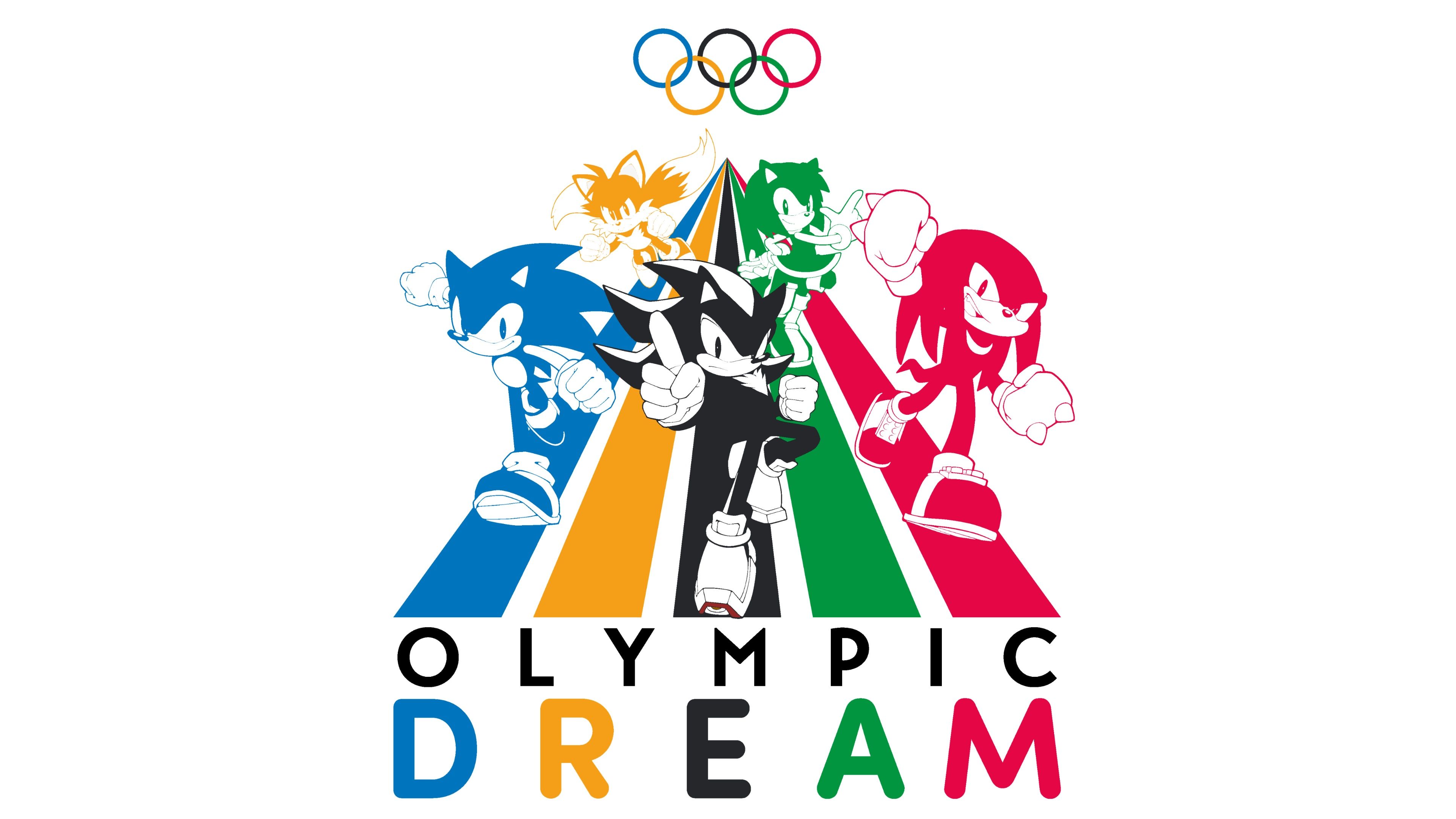 Montagem de personagens de Mario e Sonic em uniformes olímpicos competindo.