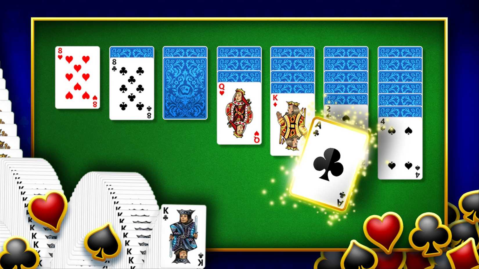 Microsoft Solitaire multiple lines of cards.