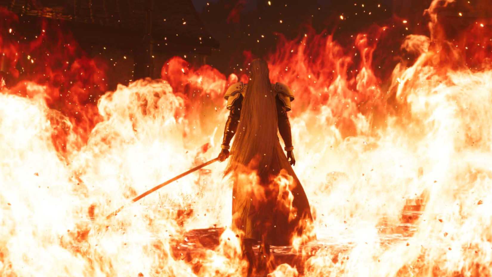sephiroth walking into the flames in final fantasy 7 rebirth.