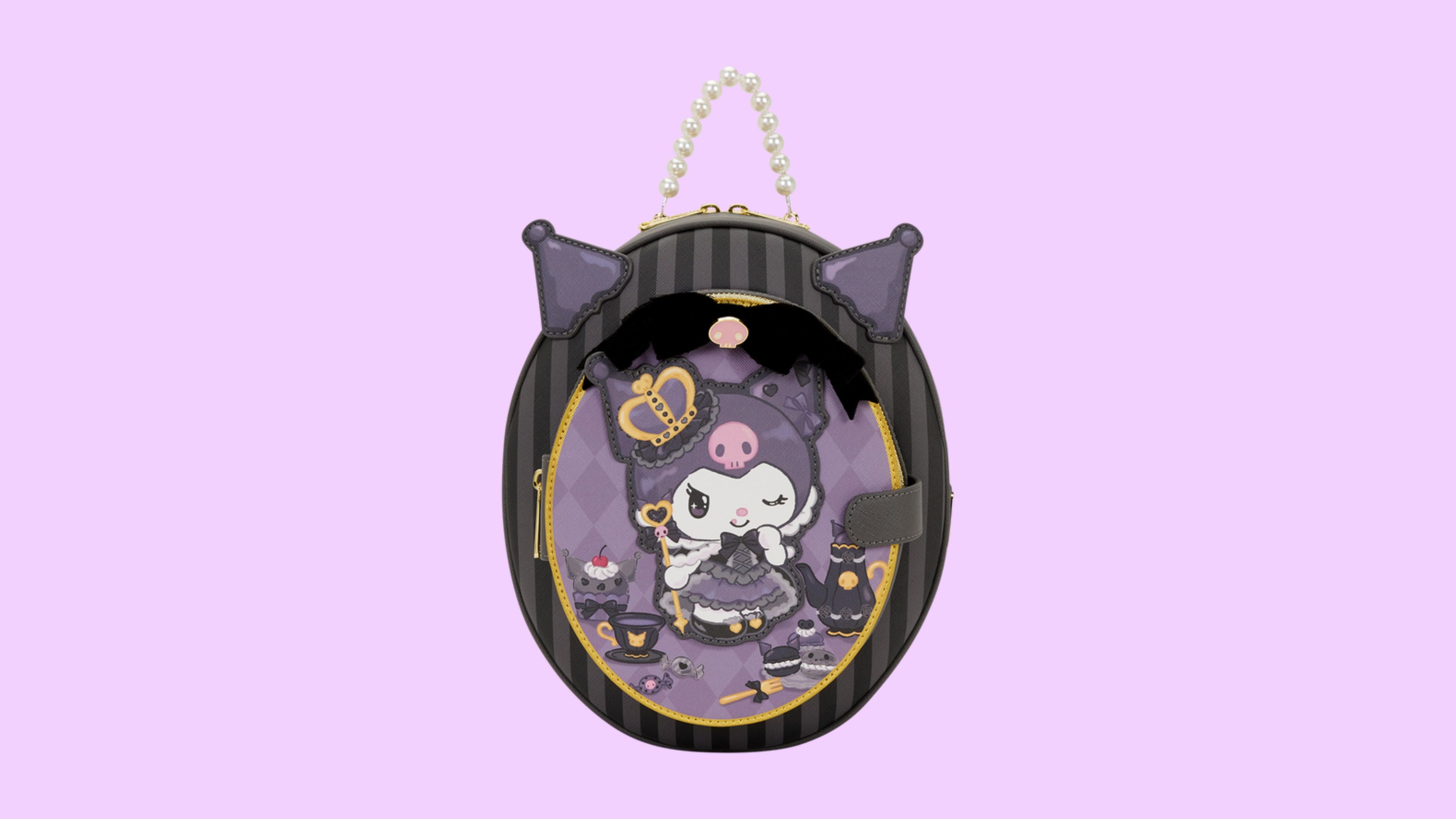 Mini mochila Loungefly de aniversário de 20 anos da Kuromi com design de quadro