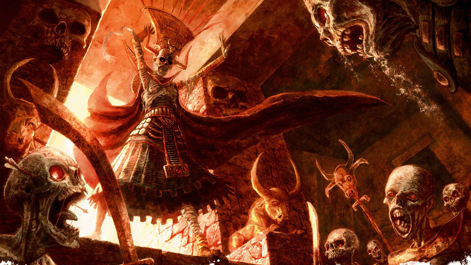 A Mummy Lord raised above other mummys in a tomb from DND.