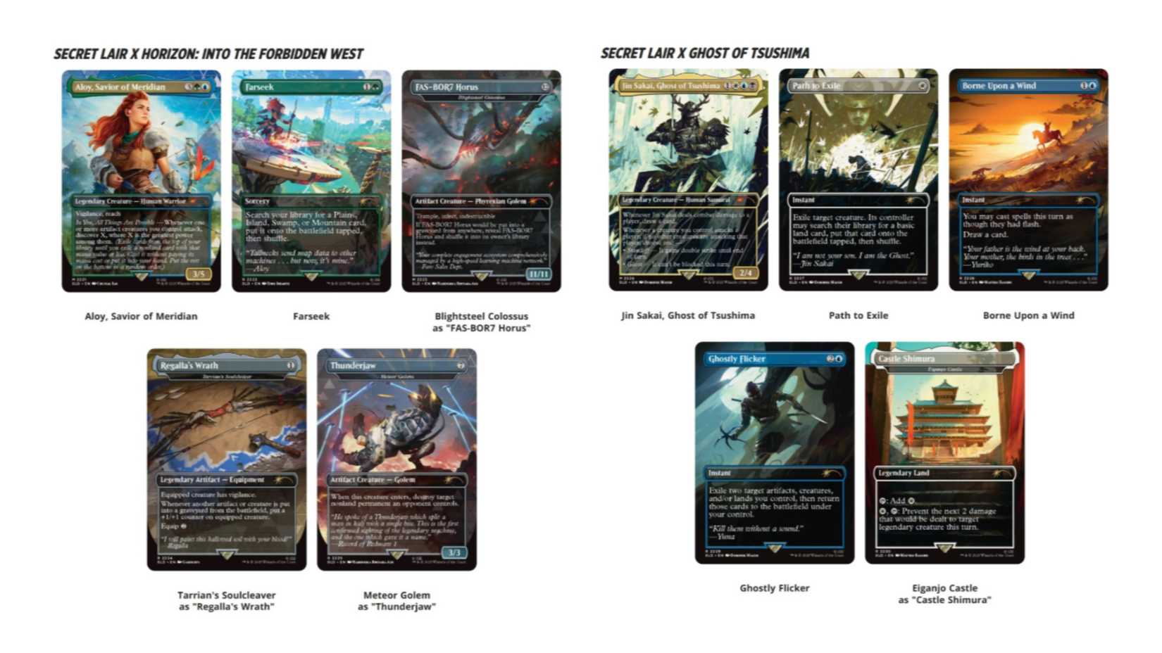 mtg x playstation horizon and ghost of tsushima secret lair card.